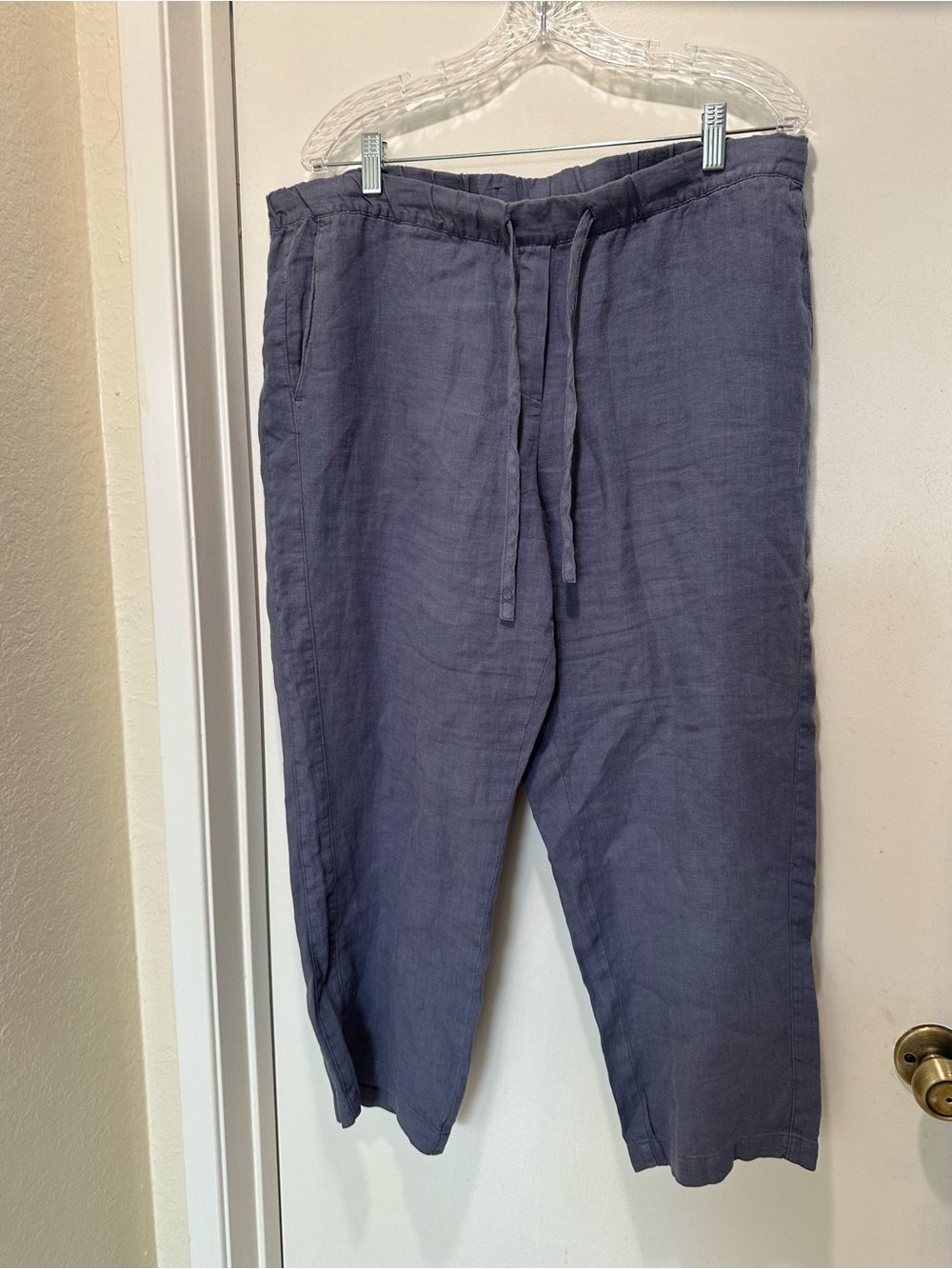 Pure Jill Wide Leg Linen Drawstring Pants - Slate Blue Size Large